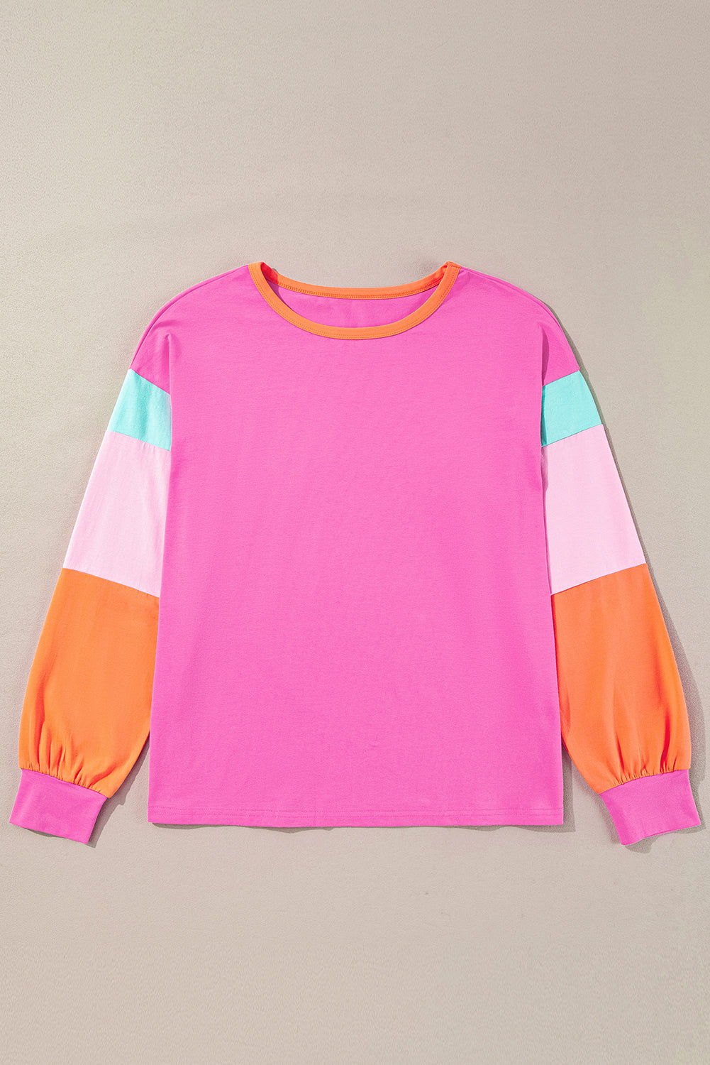 Dark Blue Colorblock Patchwork Long Sleeve Loose Top