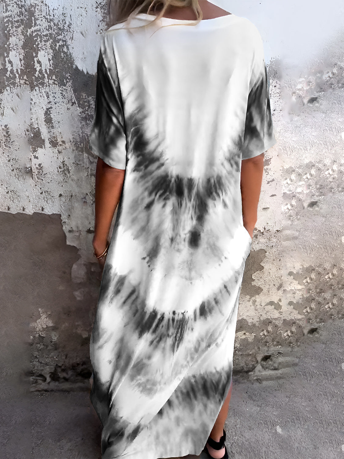 Pocketed Tie-Dye Short Sleeve Dress