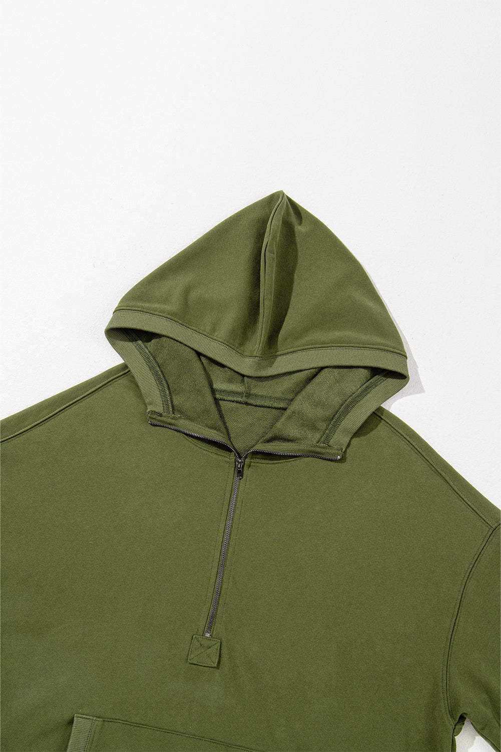 Black Solid Kangaroo Pocket Half Zipper Oversized Hoodie