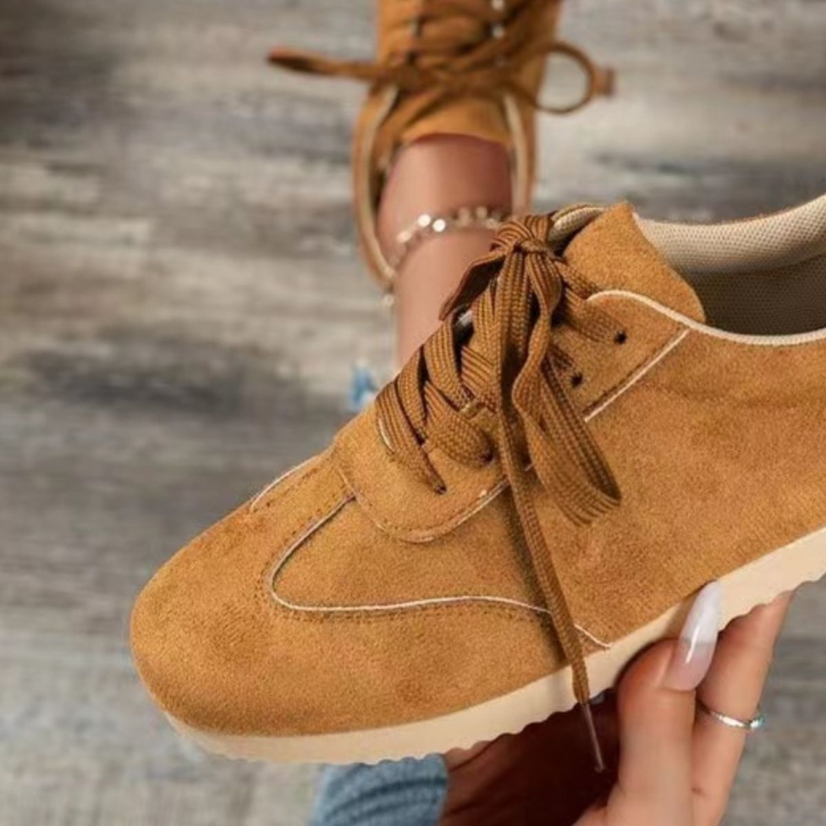 Suede Lace-Up Flat Sneakers