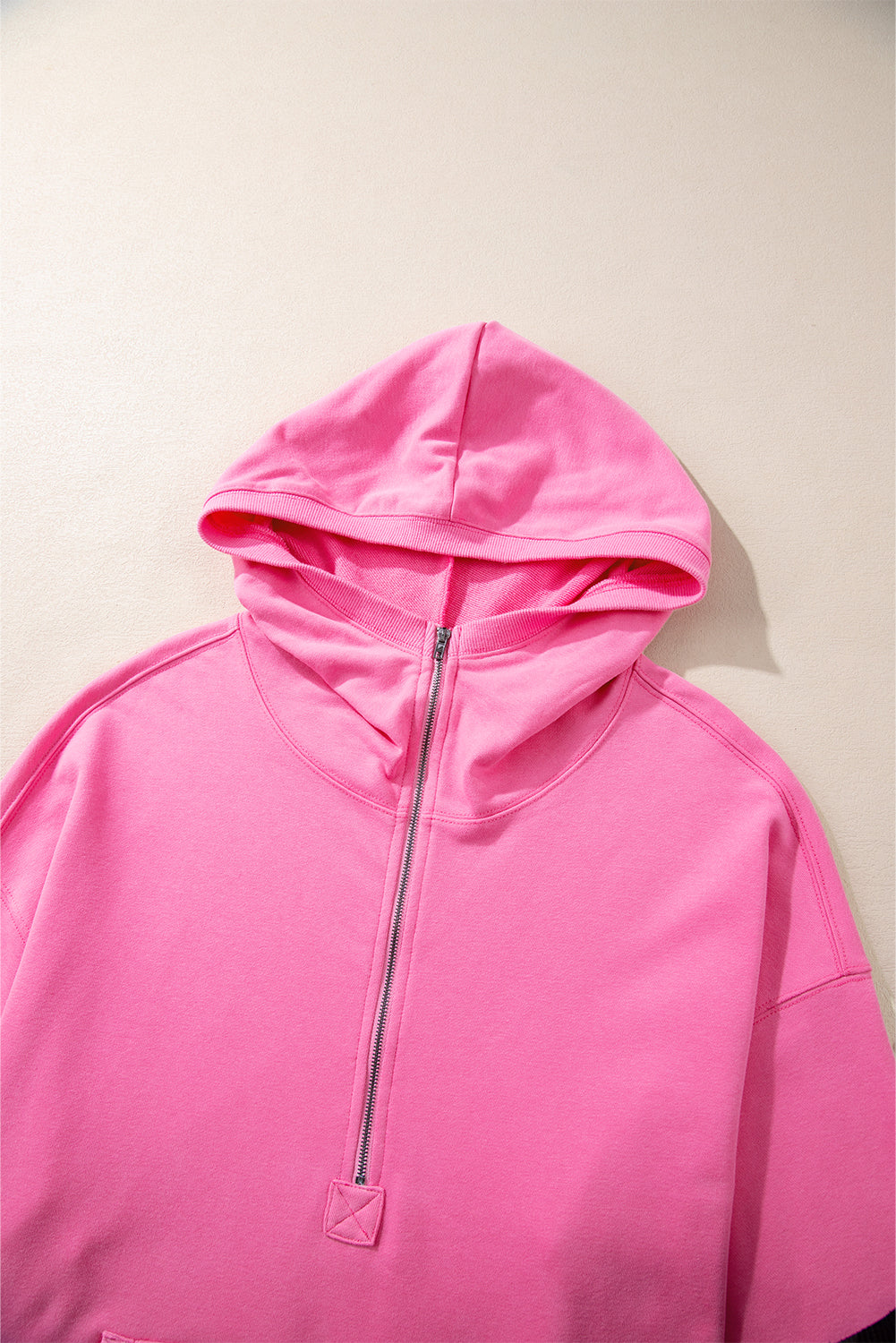 Black Solid Kangaroo Pocket Half Zipper Oversized Hoodie