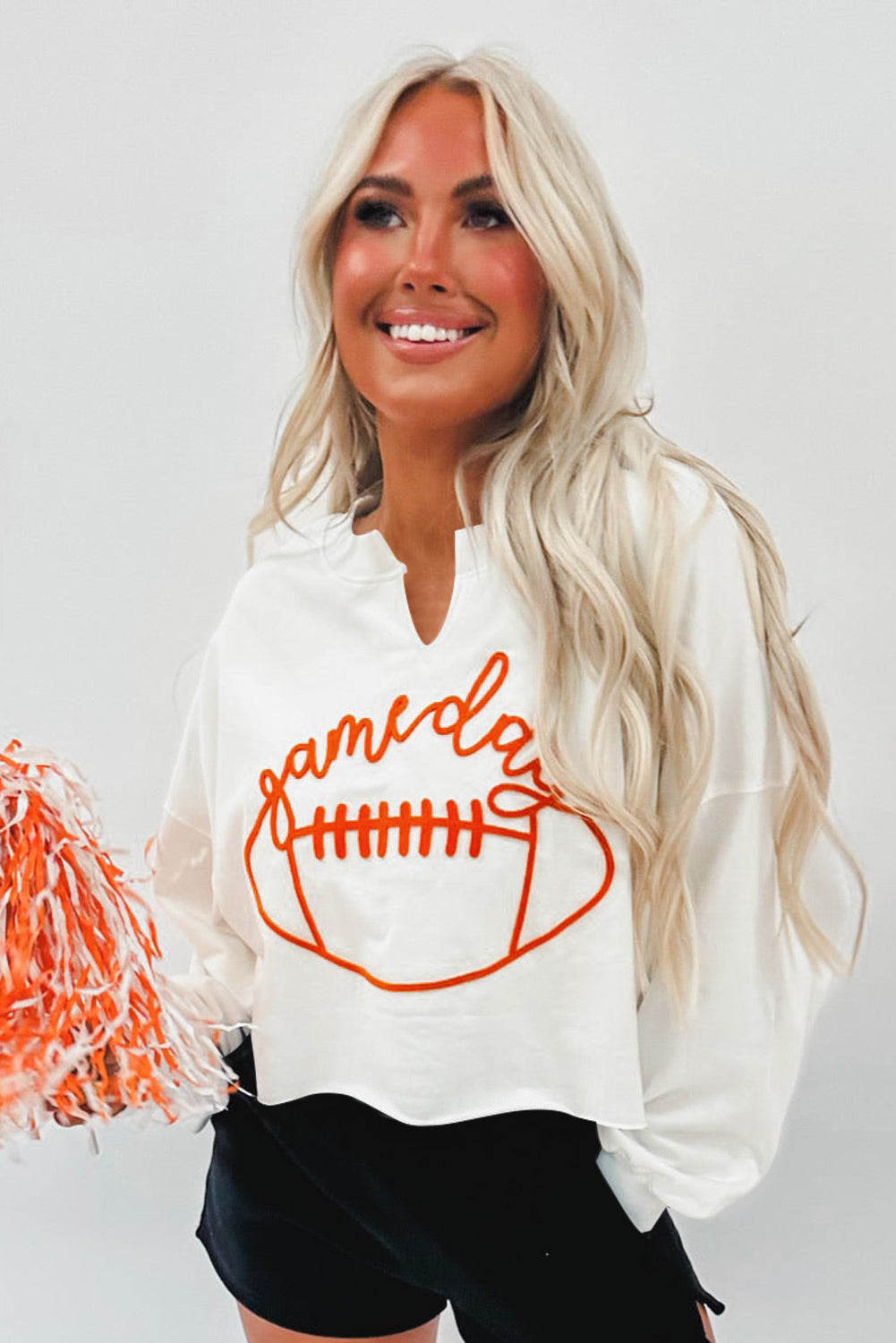 Orange Game Day Lettering Rugby Football Notched Neck Sweatshirt