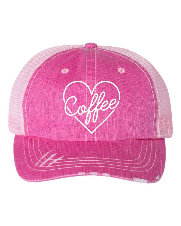 Heart and Coffee Embroidered Trucker Hat