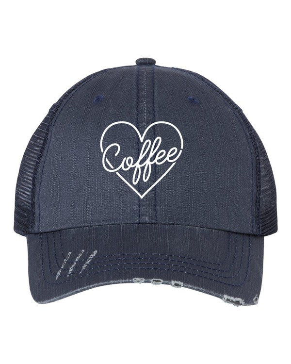 Heart and Coffee Embroidered Trucker Hat