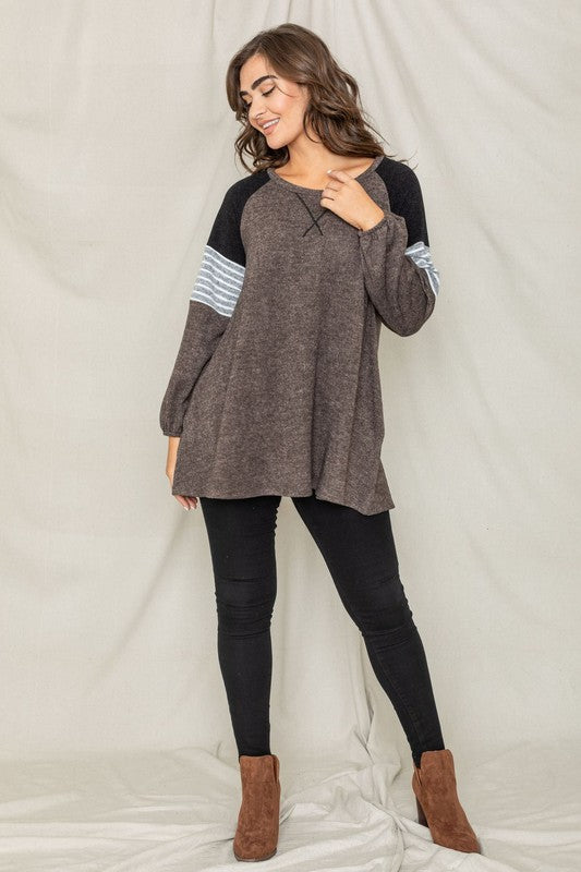 Color Block Sleeve A Line Tunic