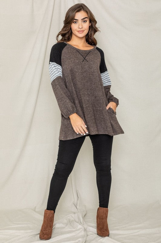 Color Block Sleeve A Line Tunic