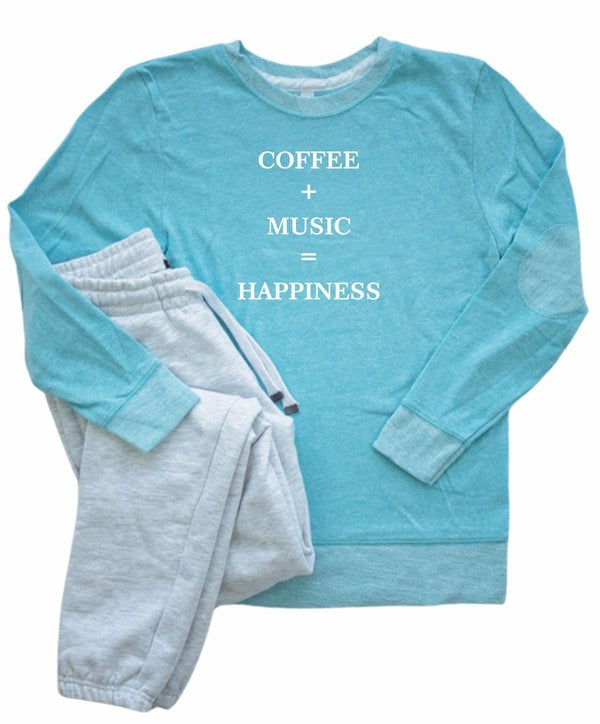 Coffee Music Happiness Crewneck Elbow Patch Crew