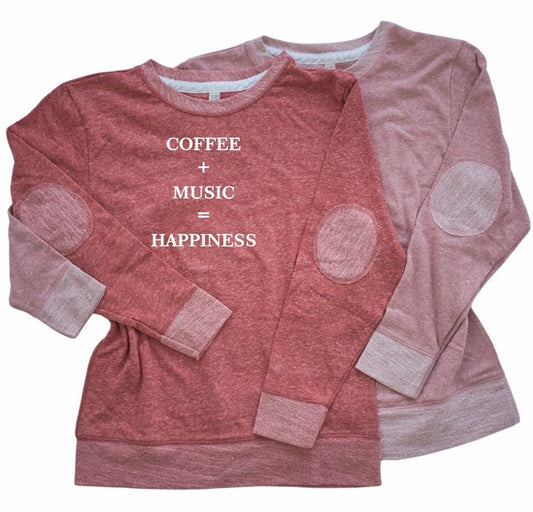 Coffee Music Happiness Crewneck Elbow Patch Crew