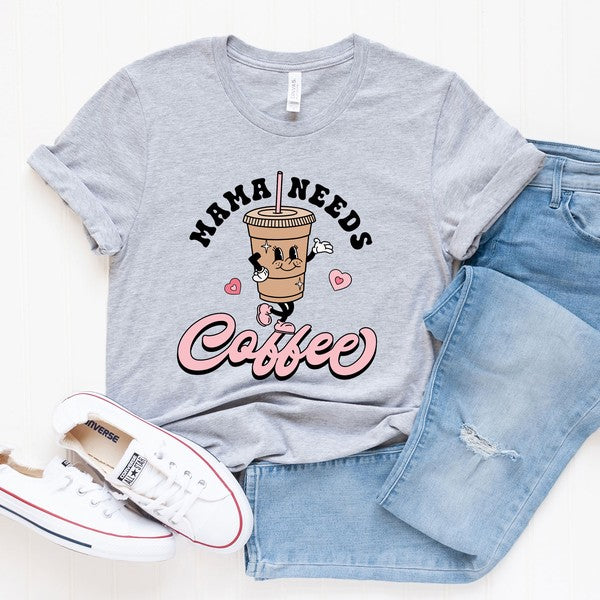 Retro Mama Needs Coffee Short Sleeve Graphic Tee