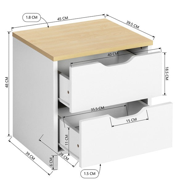 18.9'' Tall 2 - Drawer Nightstand in White/Beige