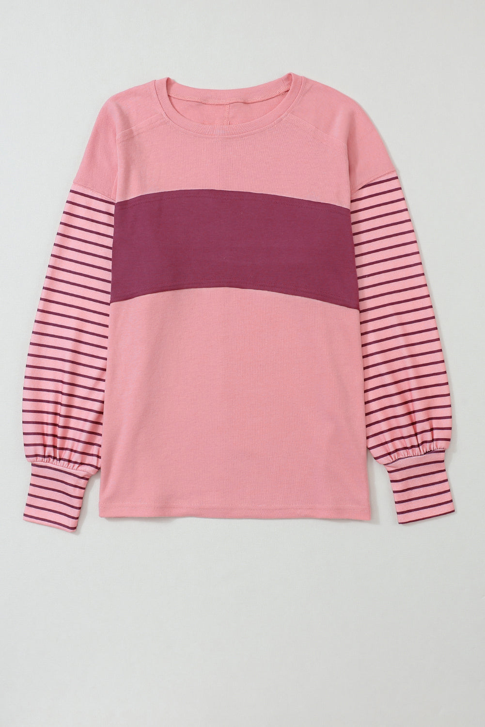 Green Colorblock Striped Bishop Sleeve Top