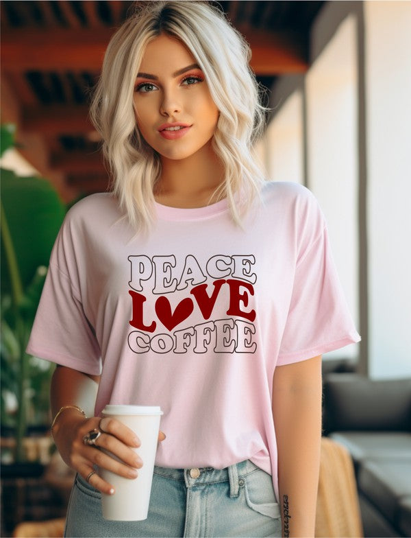 Peace Love Coffee with Heart Graphic Tee