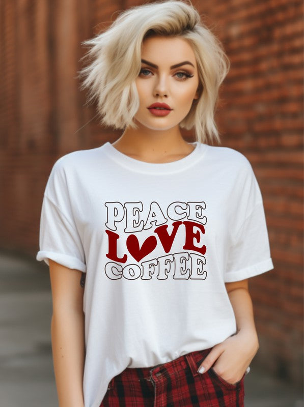 Peace Love Coffee with Heart Graphic Tee