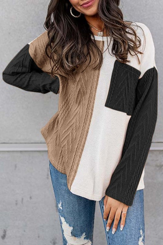 Cable Knit Color Block Sweater