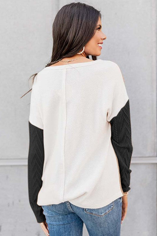 Cable Knit Color Block Sweater