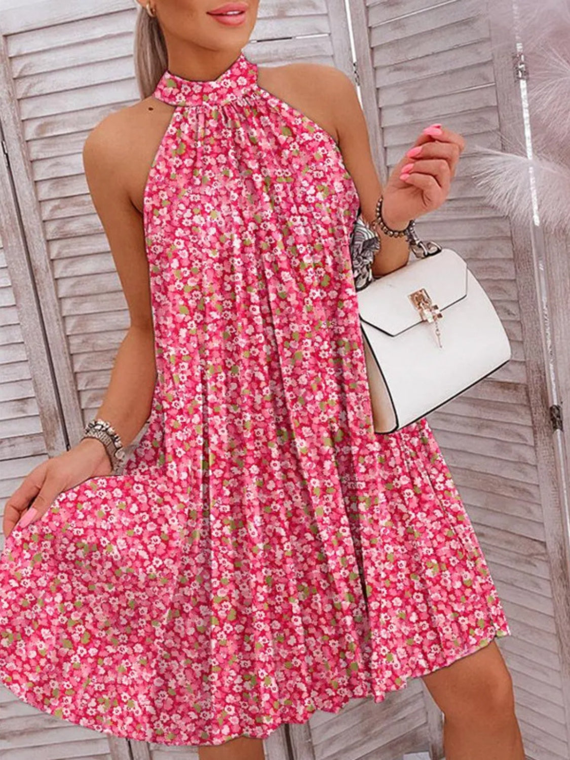 Printed Mock Neck Sleeveless Dress