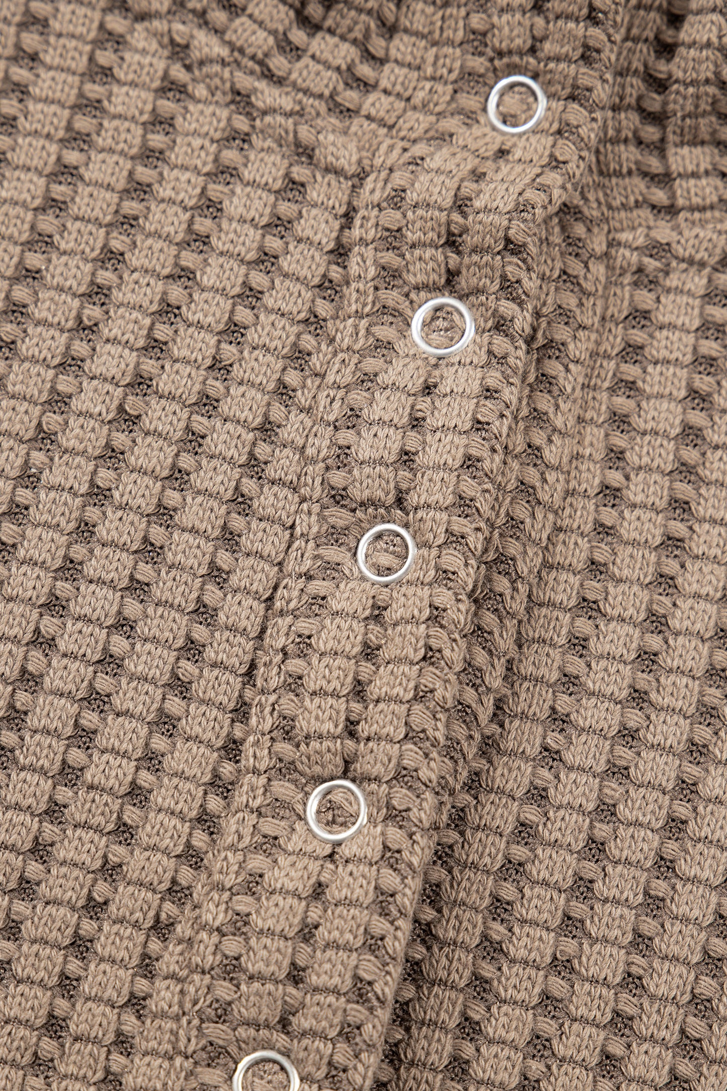 Light Pink Solid Color Textured Snap Button Collared Baggy Top