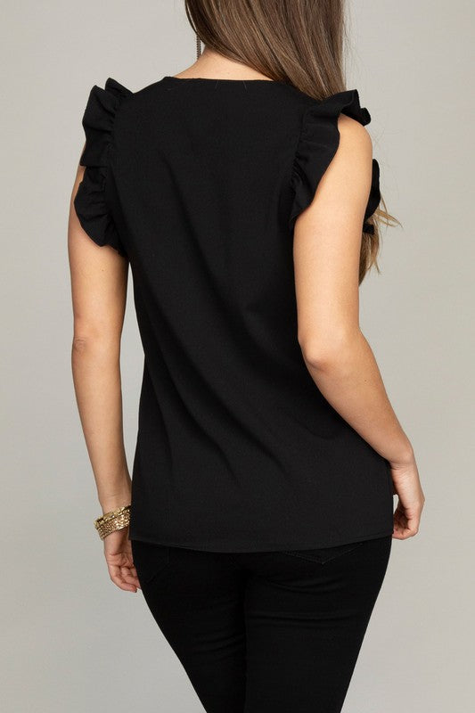 V Neck Ruffle Sleeve Tank