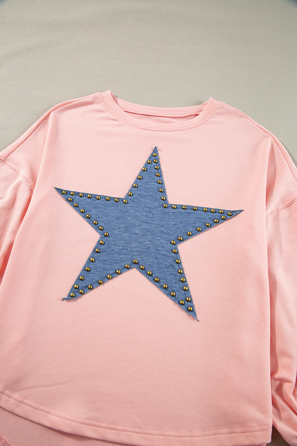 Gossamer Pink Studded Star Graphic Oversized Long Sleeve Top