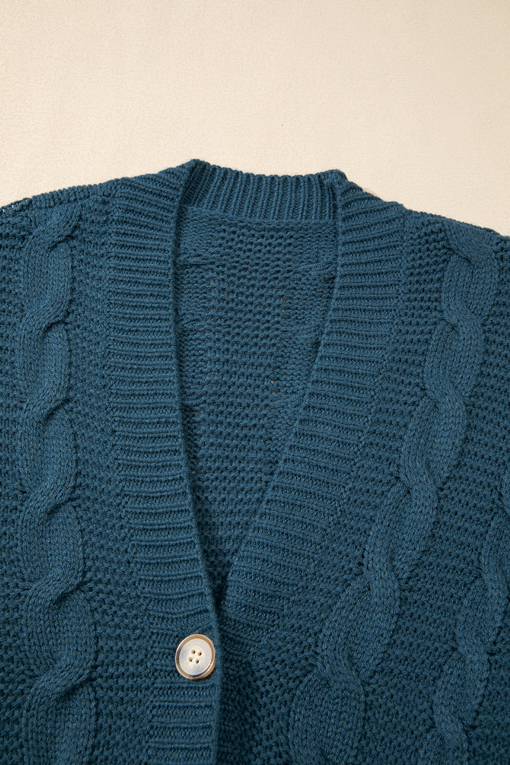 Peacock Blue Cable Knit Button Front Pocketed Baggy Cardigan