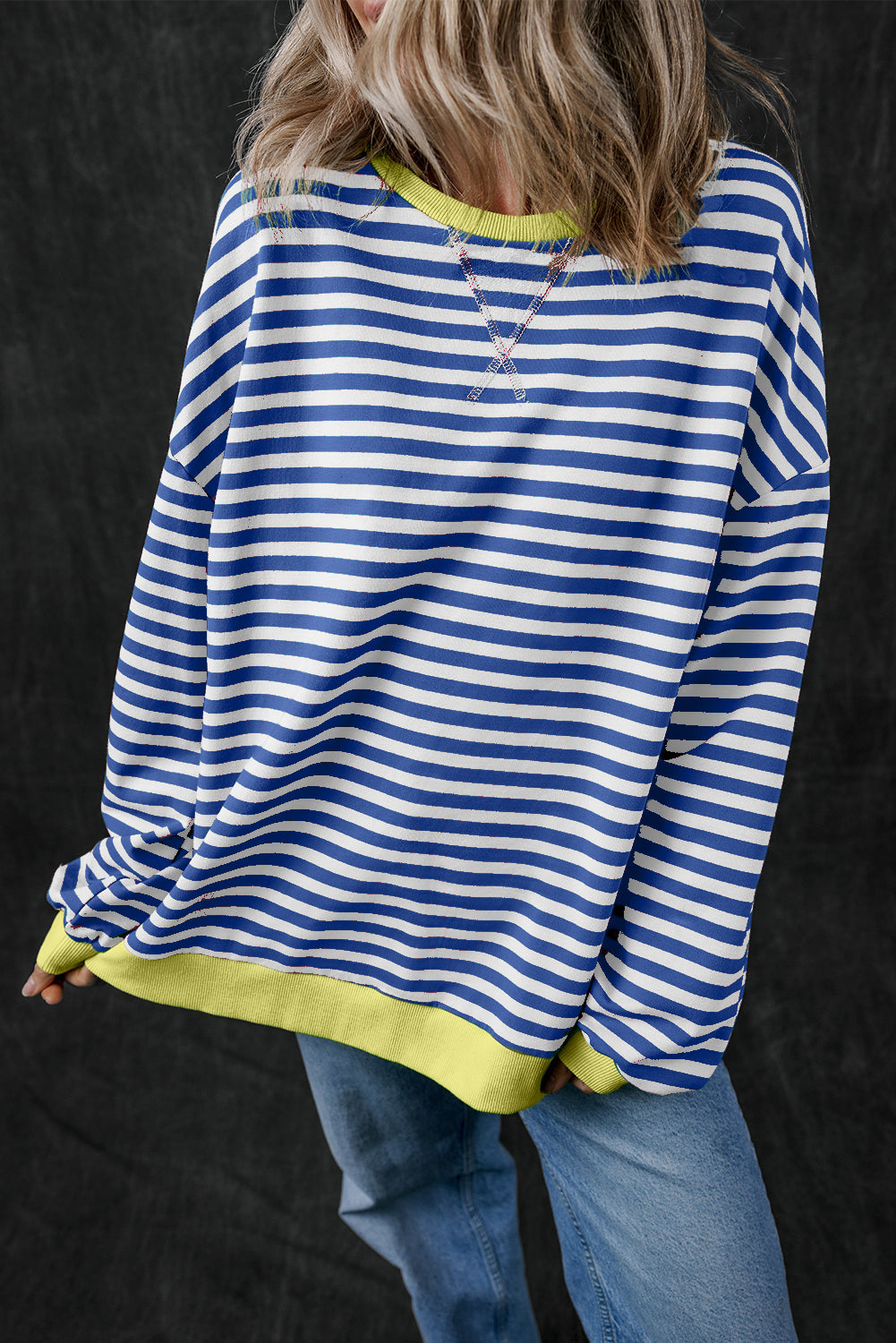 Red Stripe Oversized Contrast Trim Pullover Sweatshirt