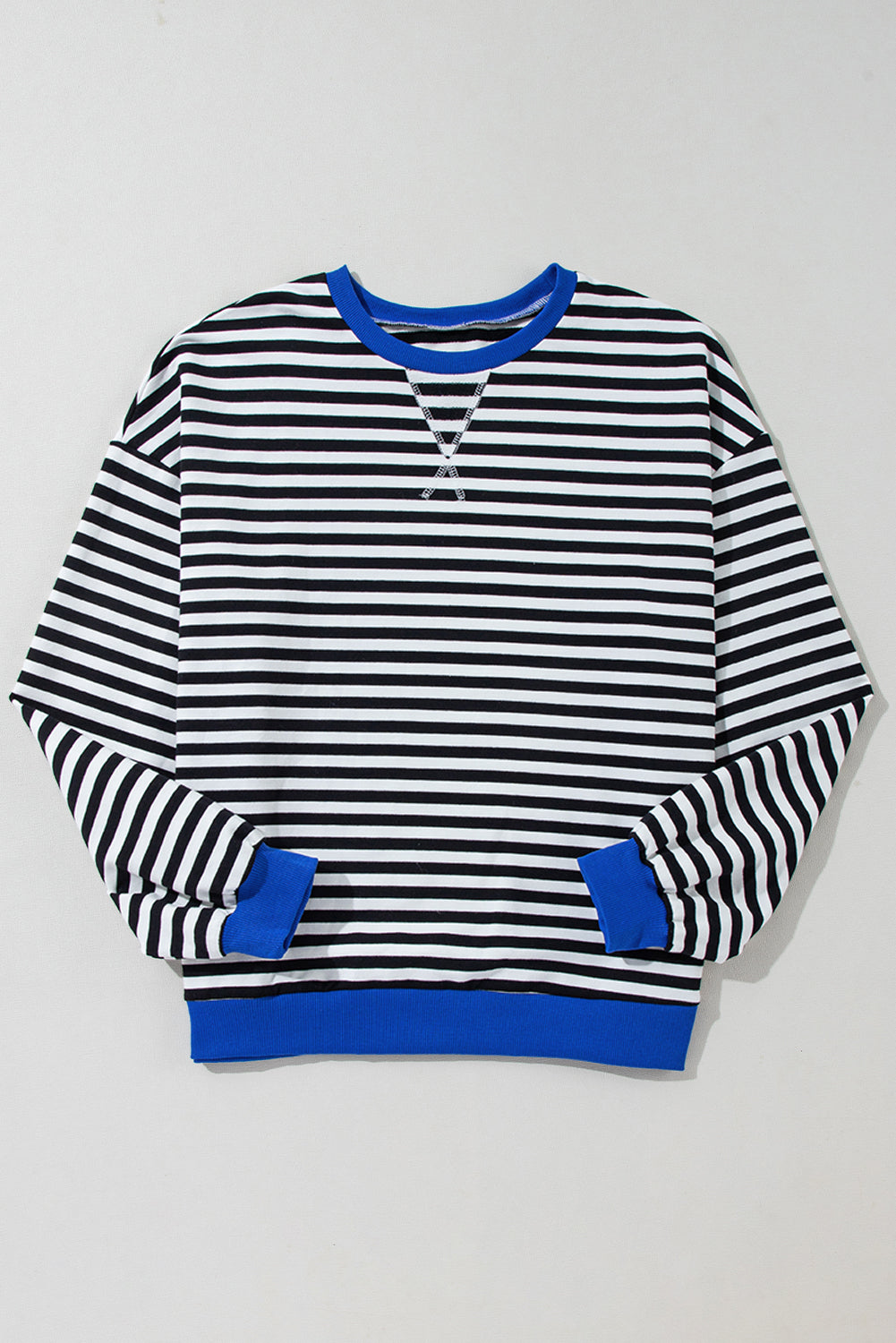 Red Stripe Oversized Contrast Trim Pullover Sweatshirt