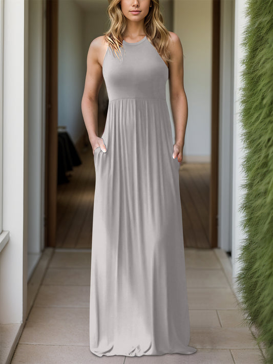 Grecian Neck Dress with Pockets