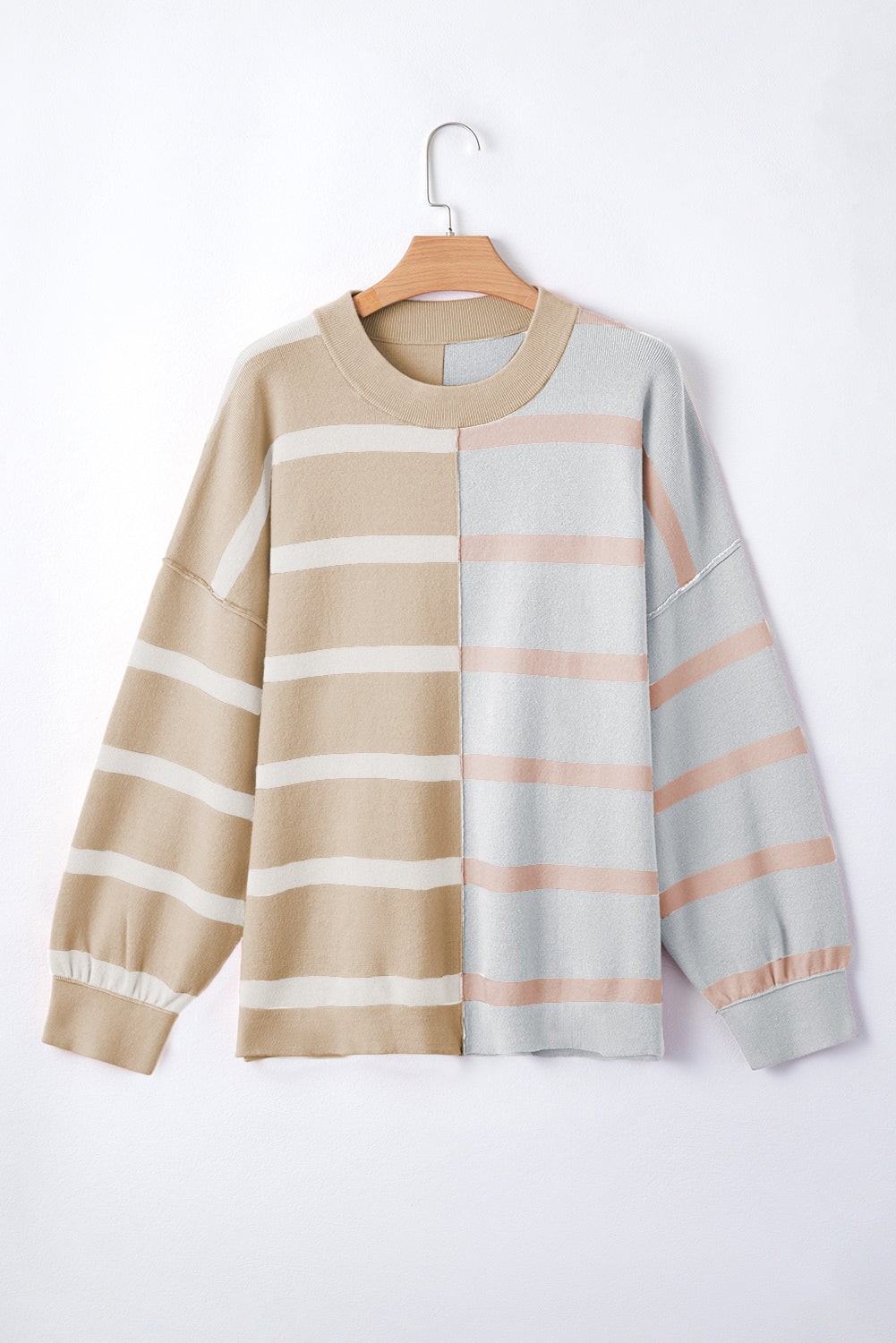 Blue Stripe Colorblock Oversized Sweater