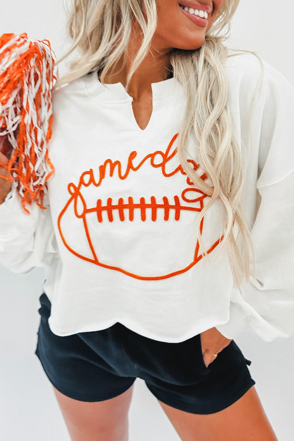 Orange Game Day Lettering Rugby Football Notched Neck Sweatshirt