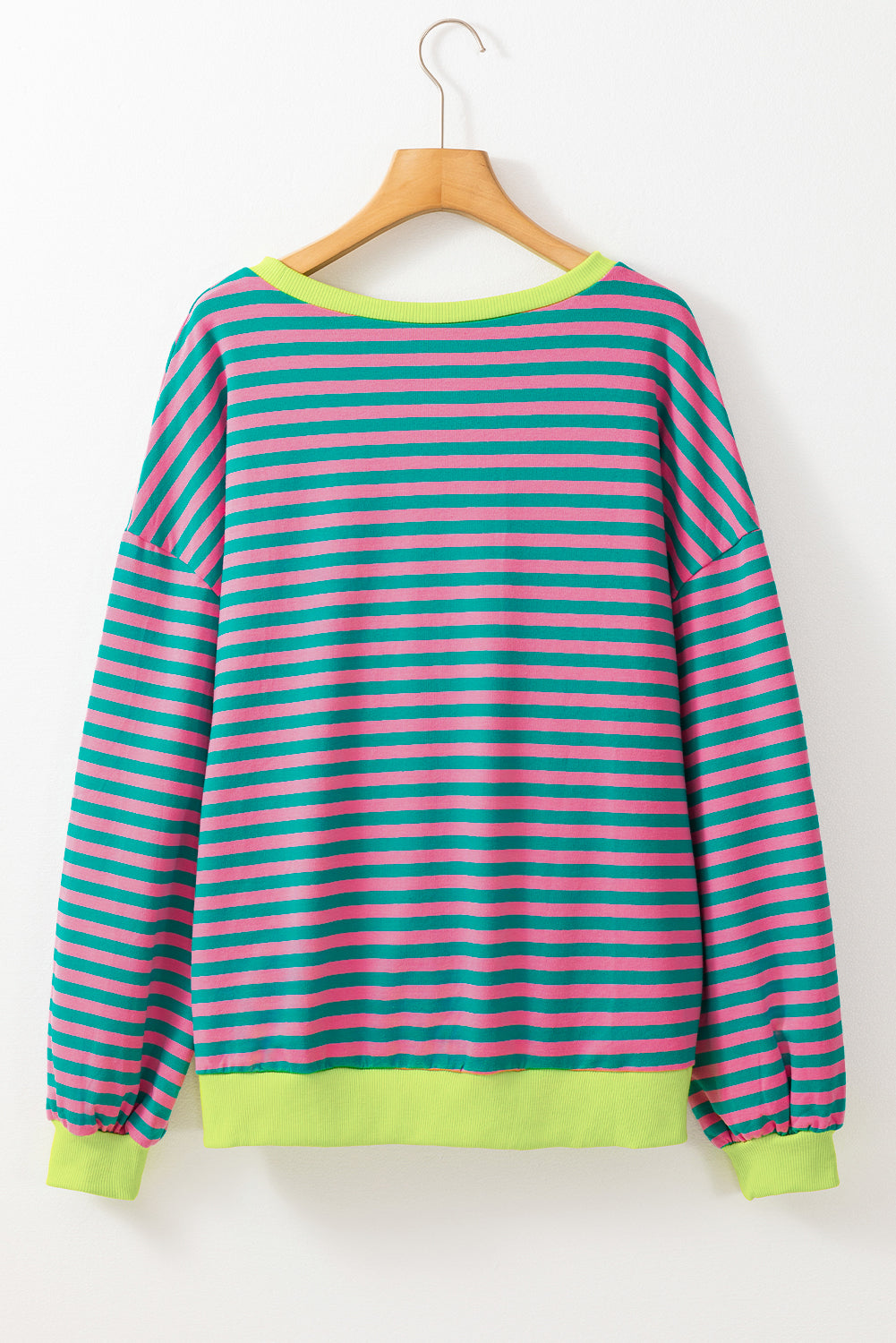 Red Stripe Oversized Contrast Trim Pullover Sweatshirt