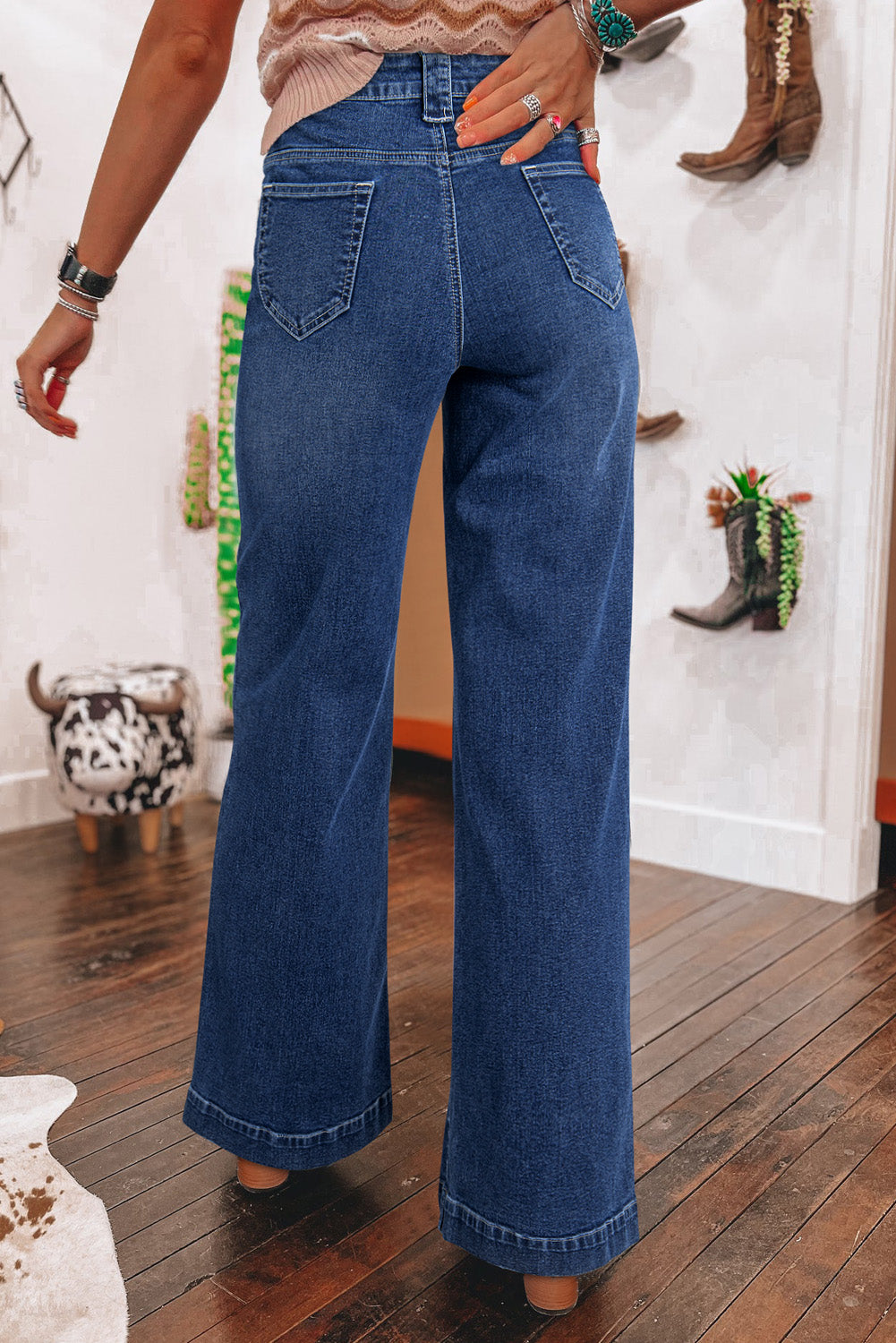 Sail Blue Wide Leg Pocketed High Waist Jeans