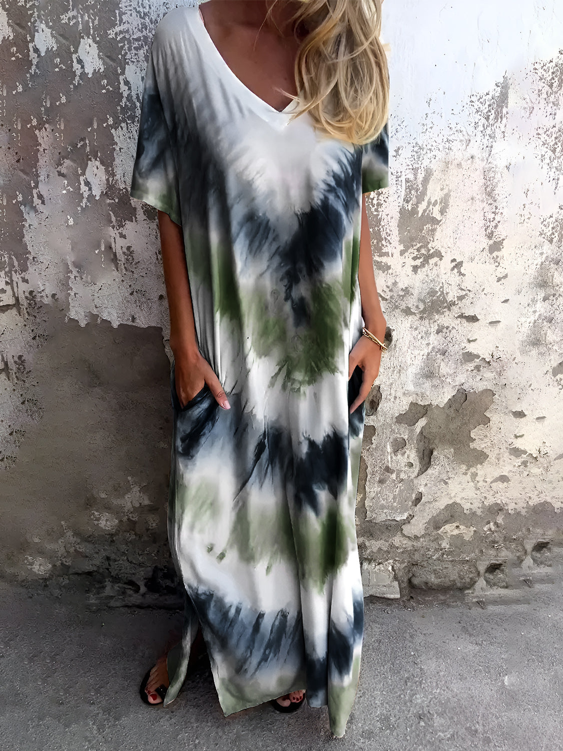 Pocketed Tie-Dye Short Sleeve Dress