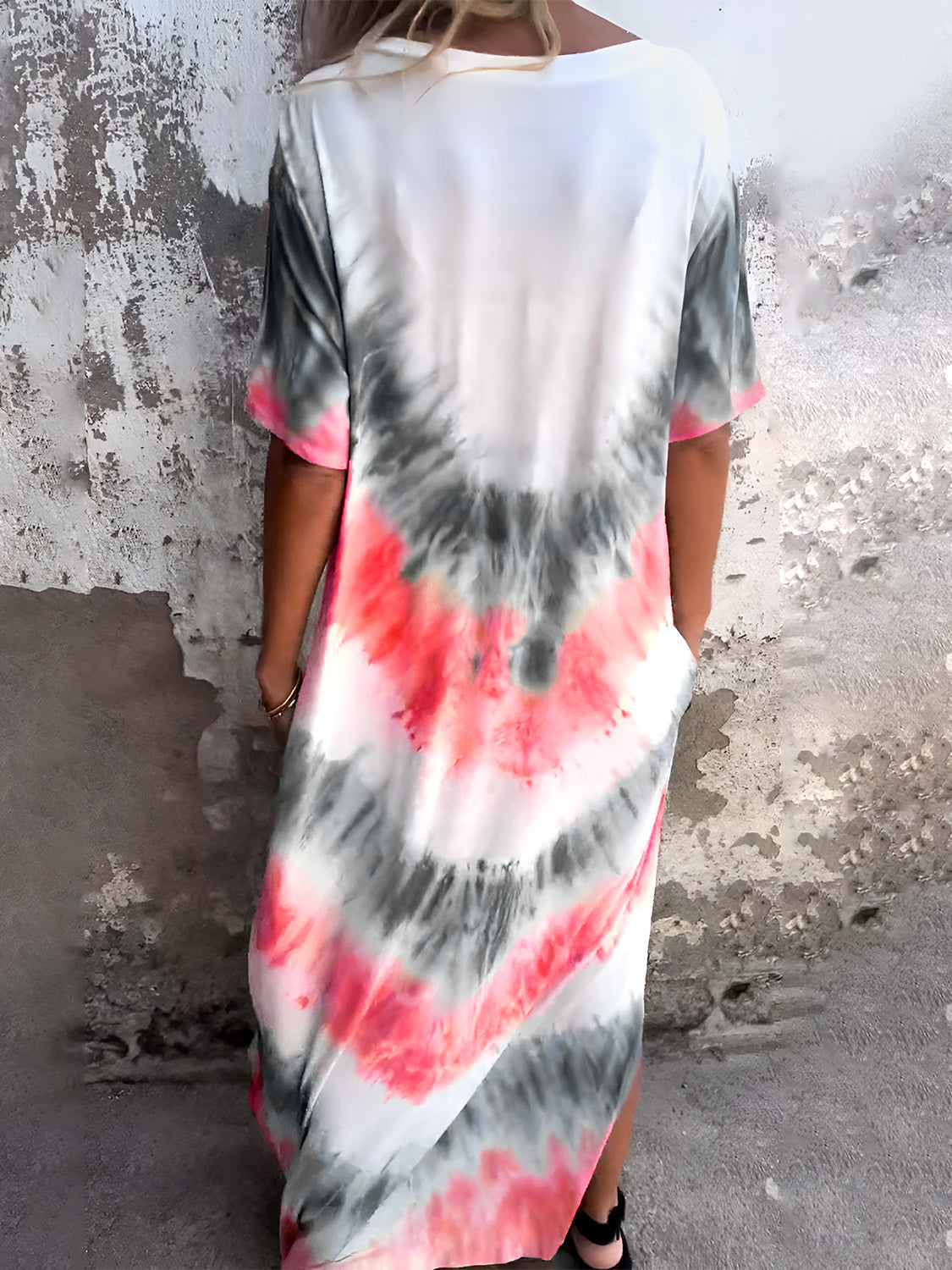 Pocketed Tie-Dye Short Sleeve Dress