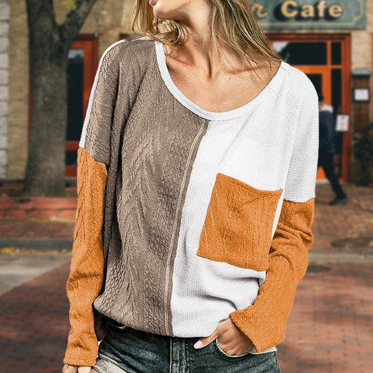 Cable Knit Color Block Sweater