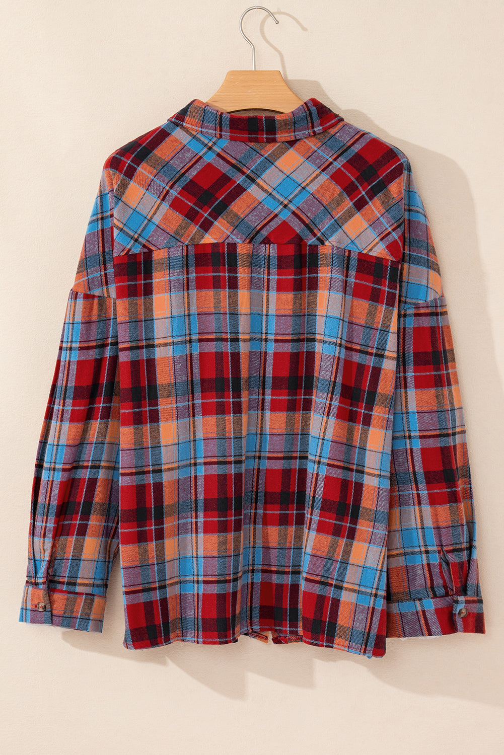 Red Plus Size Plaid Print Buttoned Shirt