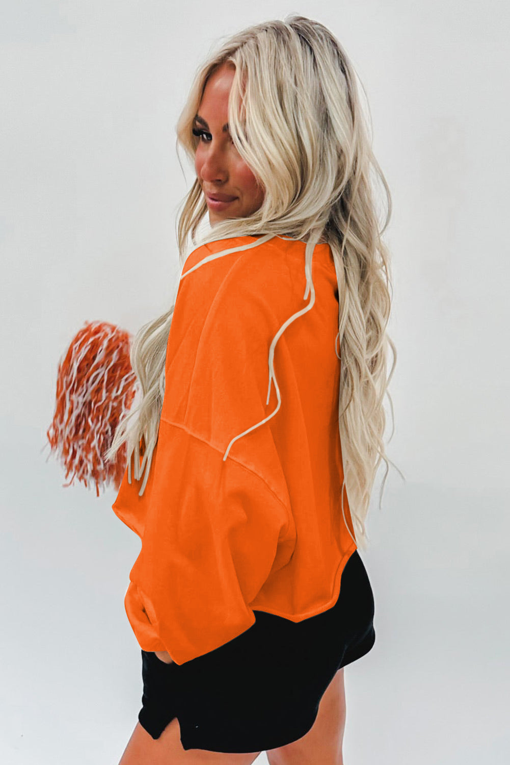 Orange Game Day Lettering Rugby Football Notched Neck Sweatshirt