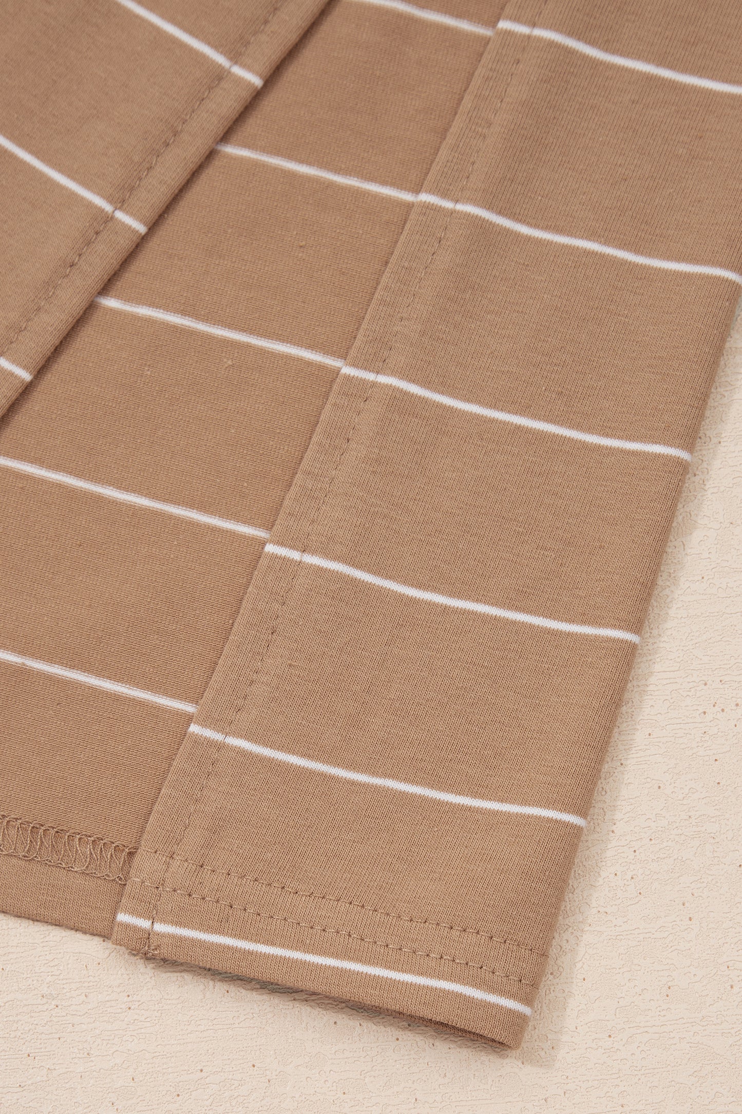 Khaki Stripe Casual Short Sleeve Side Slit Maxi T Shirt Dress