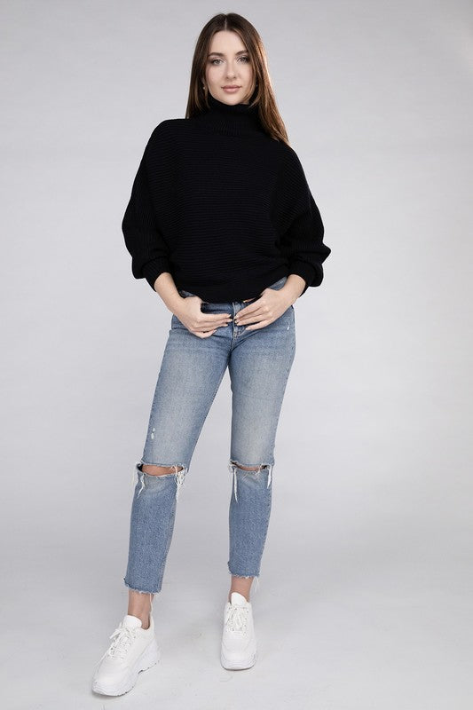 BELLA Viscose Dolman Sleeve Turtleneck Sweater