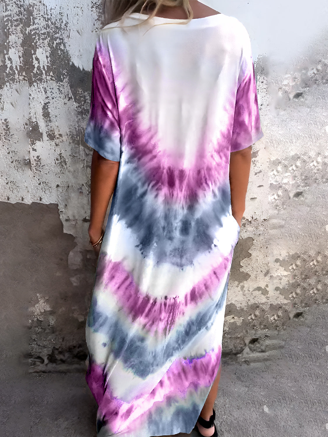 Pocketed Tie-Dye Short Sleeve Dress