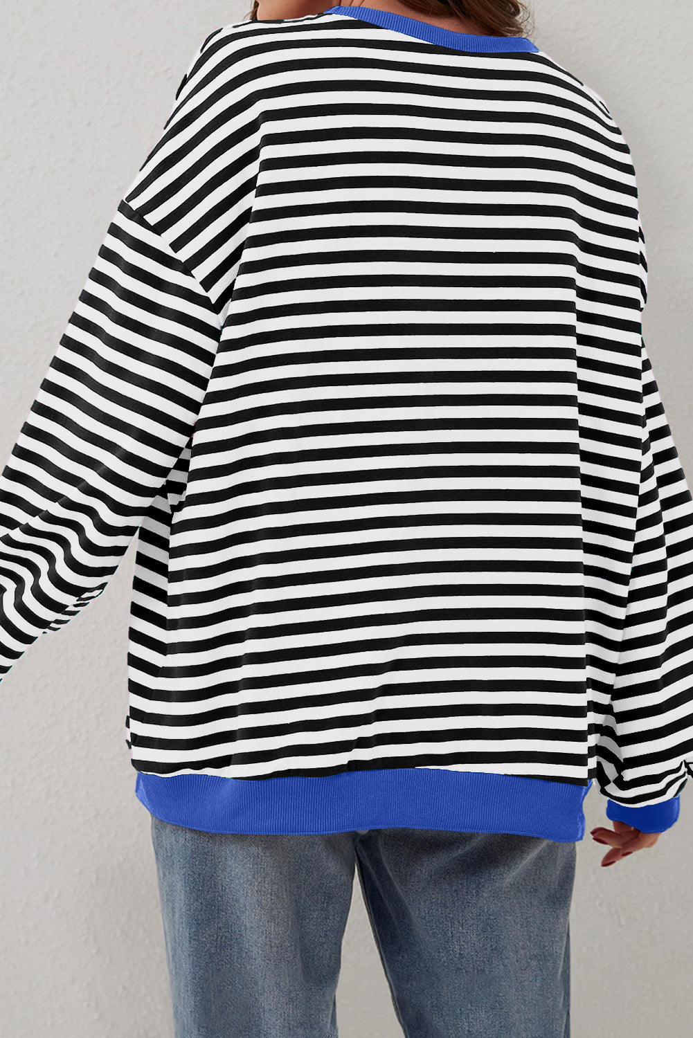 Red Stripe Oversized Contrast Trim Pullover Sweatshirt