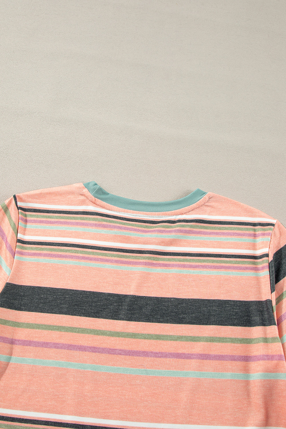 Pink Multicolor Stripes Crew Neck T Shirt