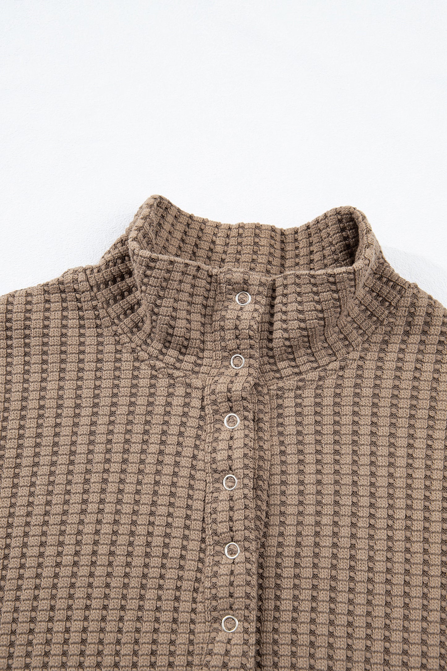 Light Pink Solid Color Textured Snap Button Collared Baggy Top
