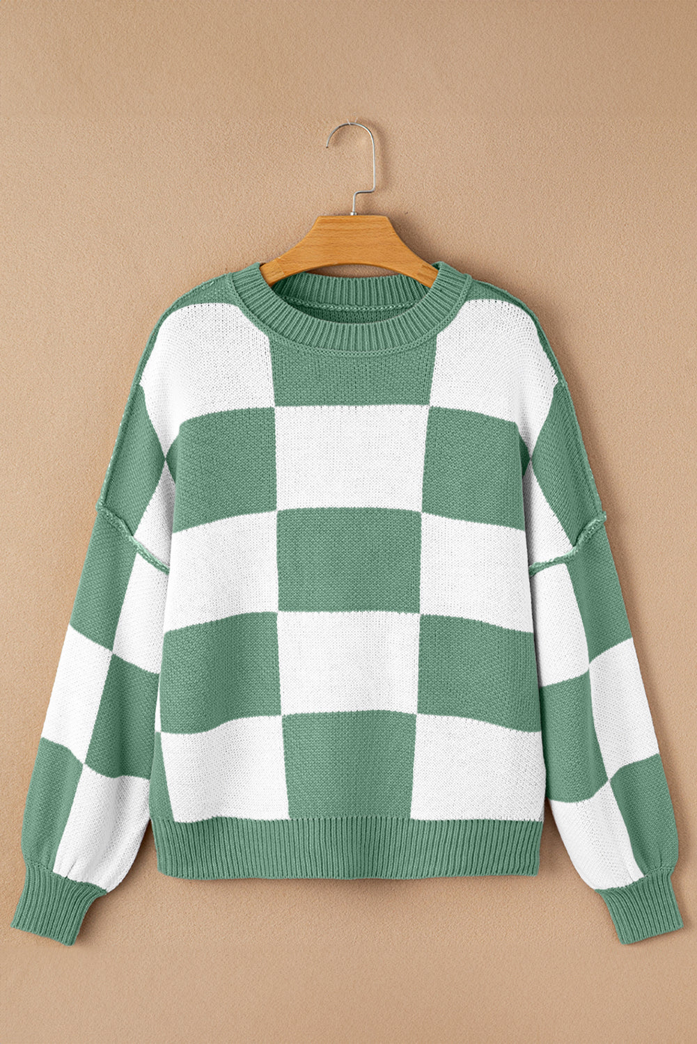 Orange Checkered Bishop Sleeve Sweater