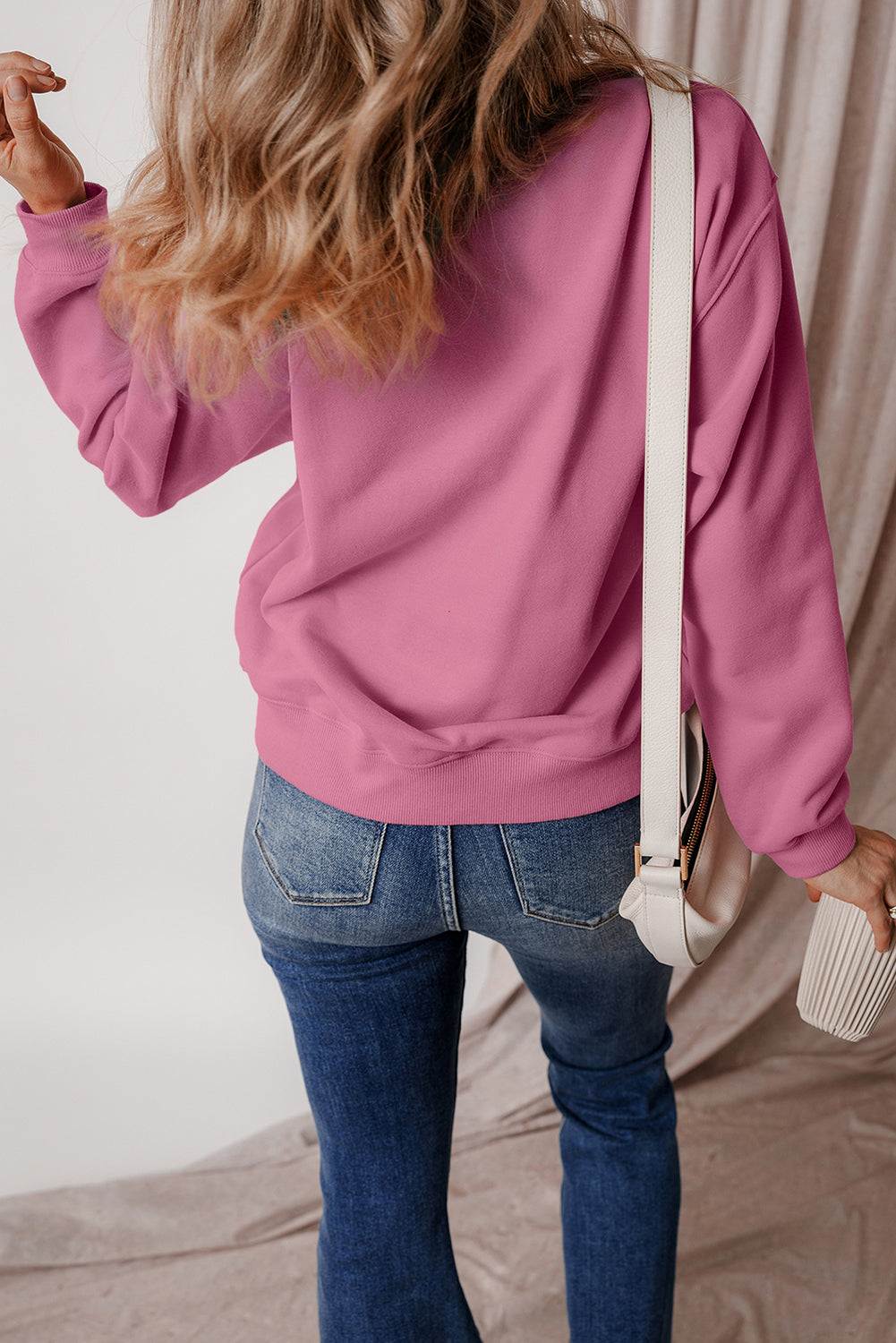 Burgundy Solid Fleece Lined Drop Shoulder Terry Sweatshirt