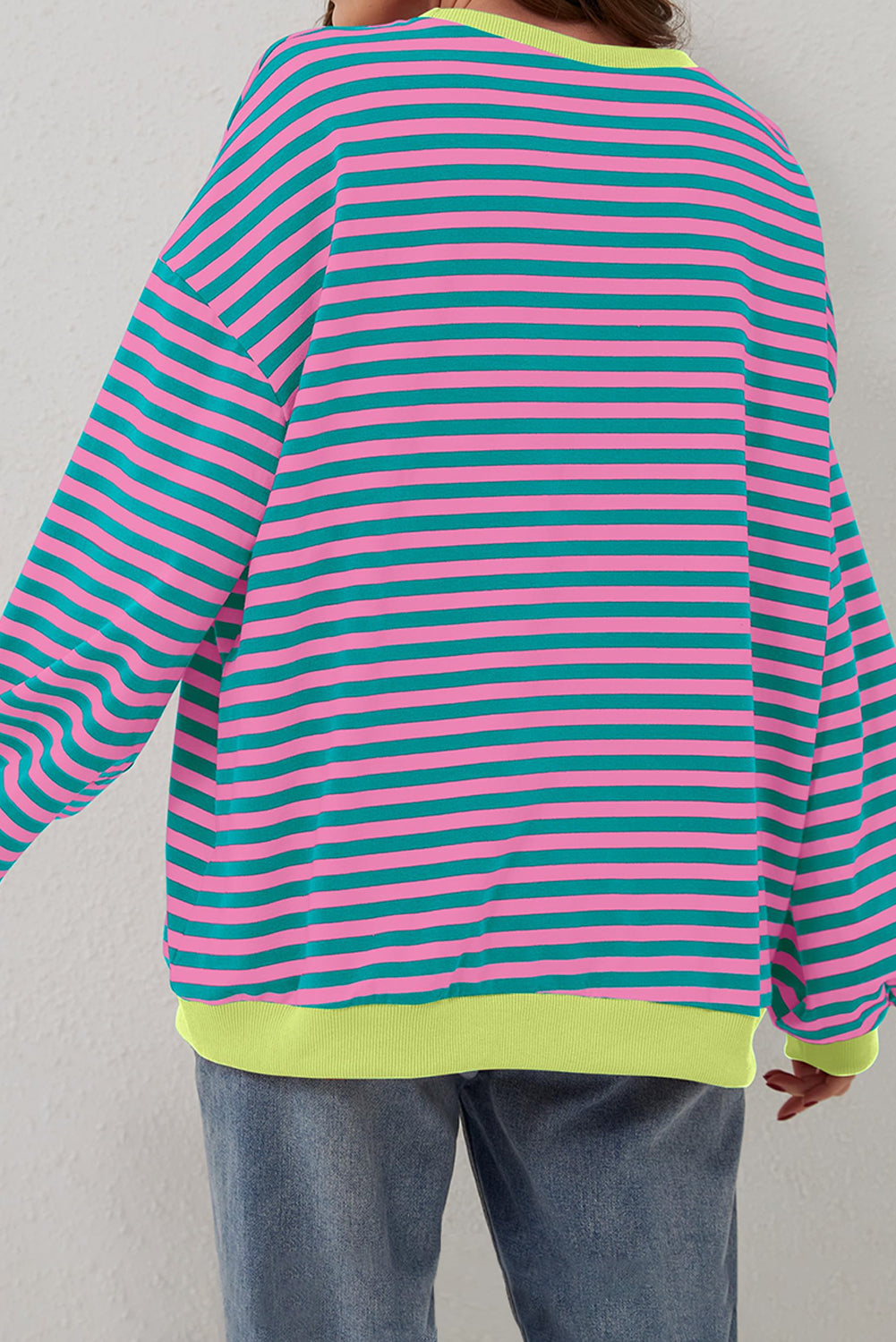 Red Stripe Oversized Contrast Trim Pullover Sweatshirt