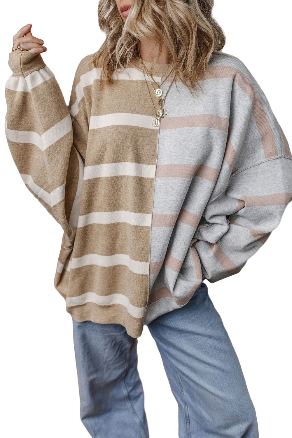 Blue Stripe Colorblock Oversized Sweater