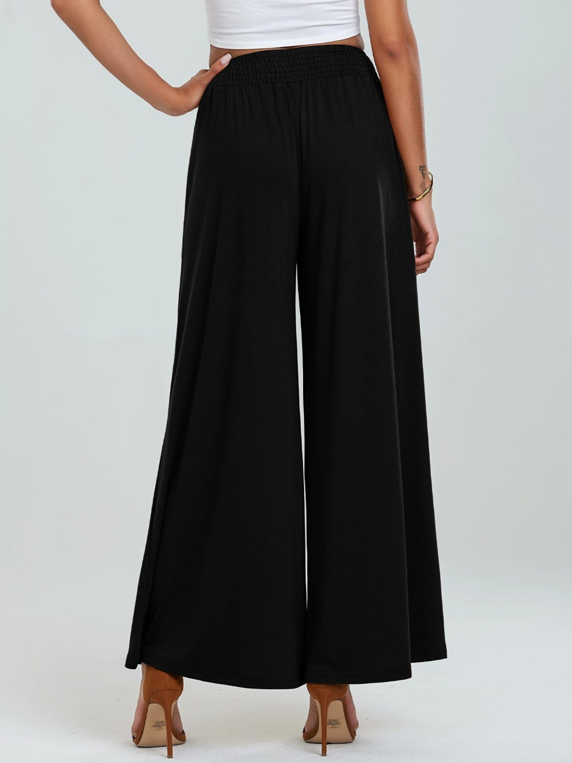 Pocketed Elastic Waist Wide Leg Pants