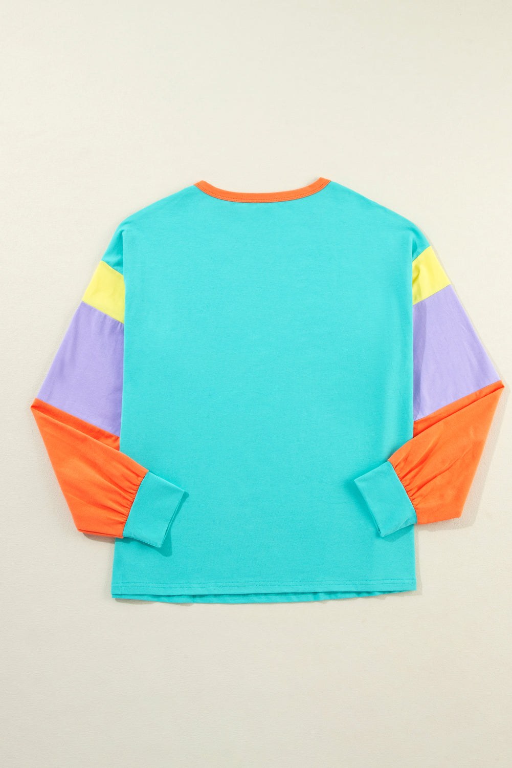 Dark Blue Colorblock Patchwork Long Sleeve Loose Top