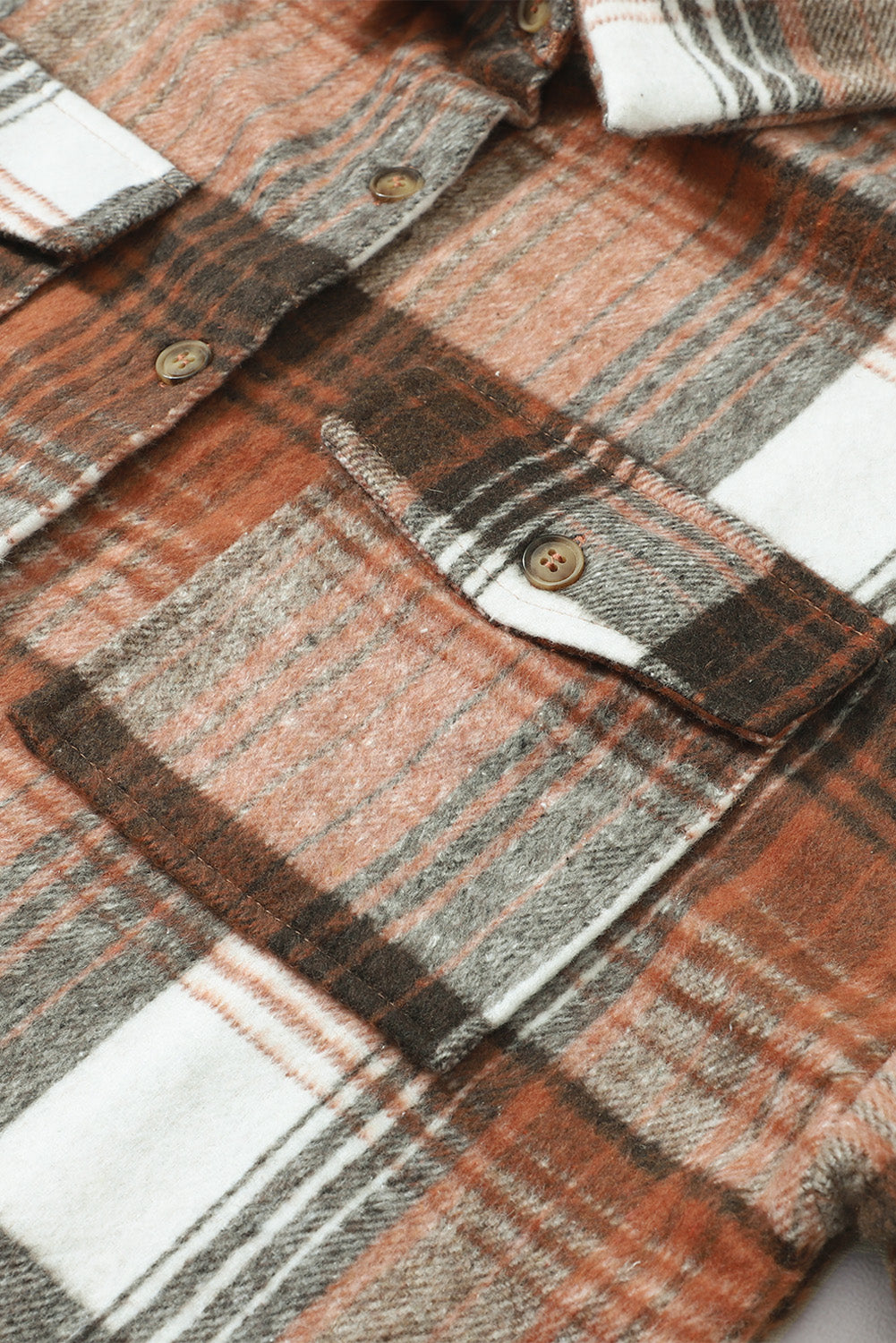 Brown Plaid Flap Pockets Shacket