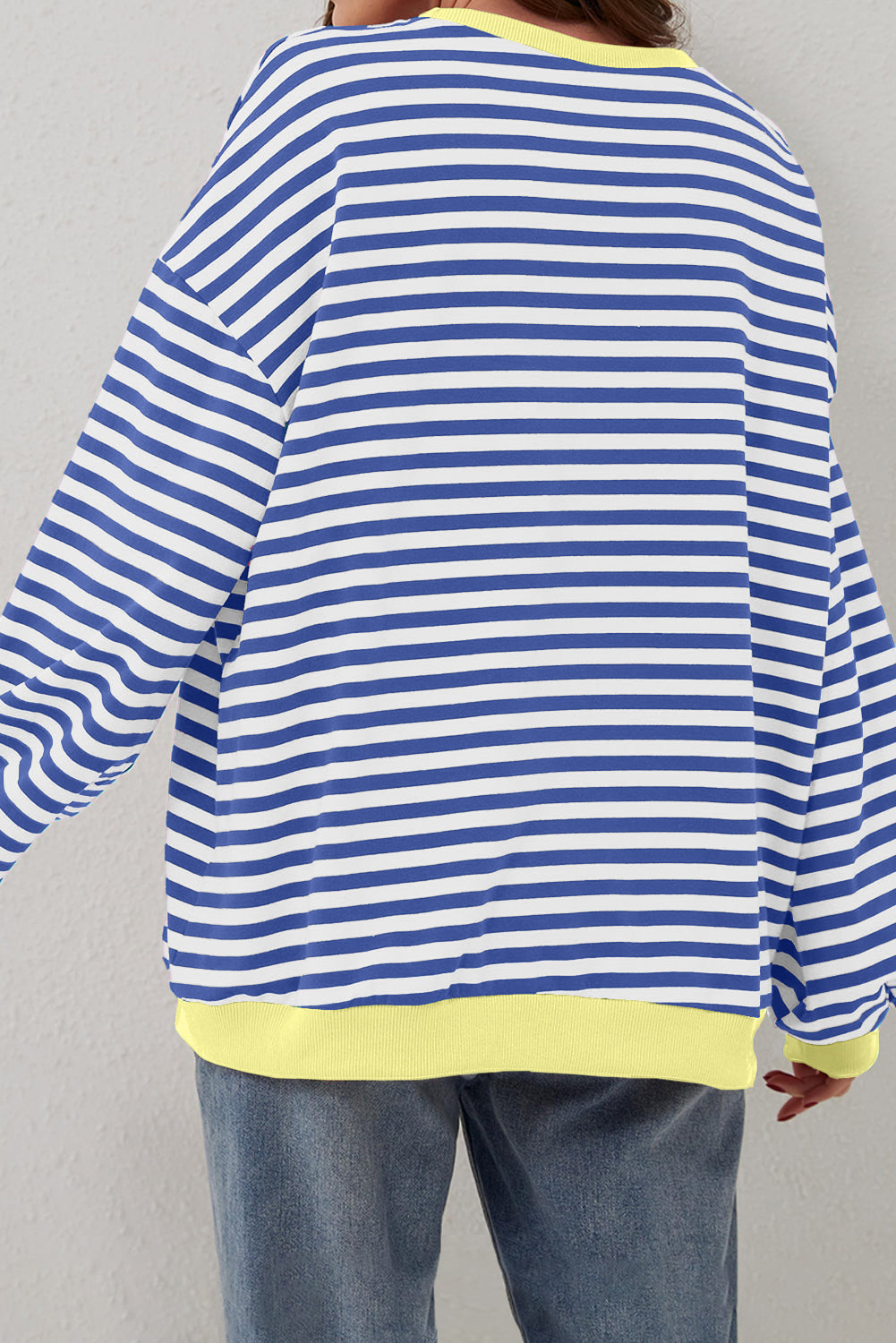 Red Stripe Oversized Contrast Trim Pullover Sweatshirt